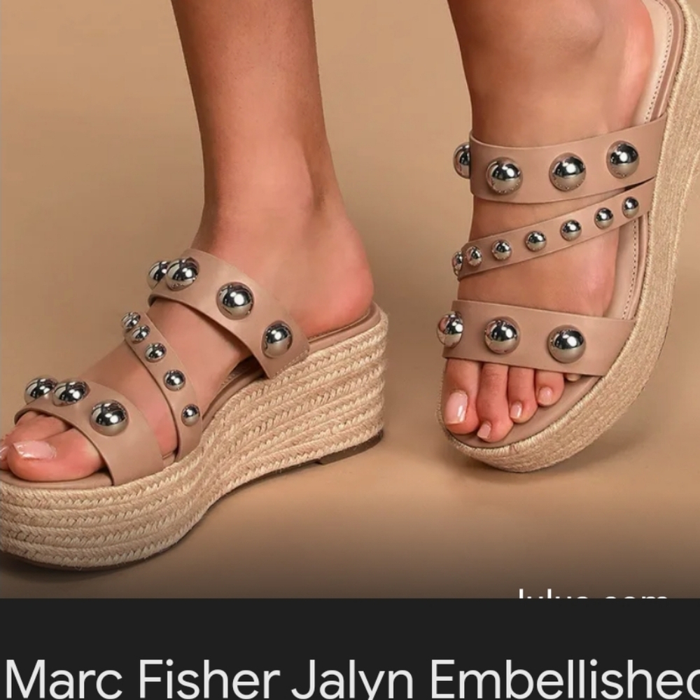 Marc Fisher Jalyn Embellished Espadrill Platform Sandal  Size 10